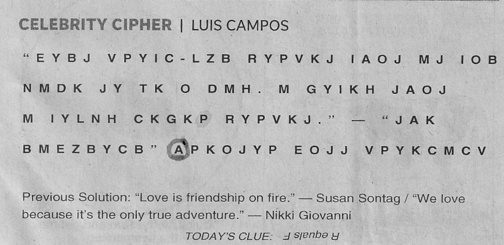 celebrity cipher with a typo