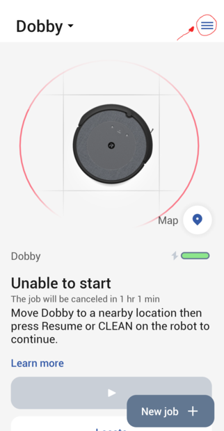 roomba mobile app when dobby was stuck