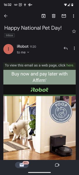 national pet day email from iRobot