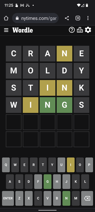 partial wordle game screenshot